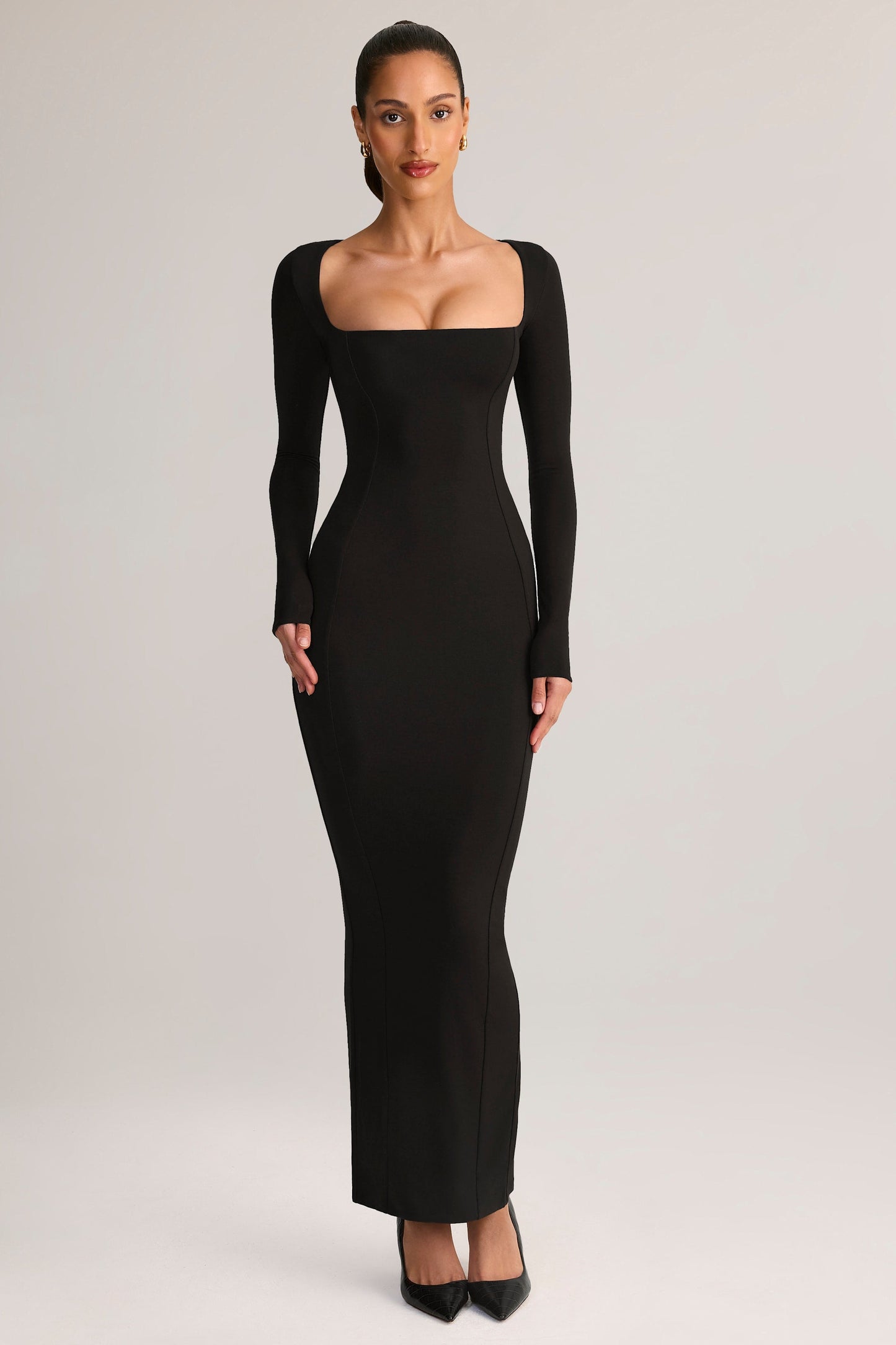 Modal Square-Neck Bodycon Maxi Dress in Black