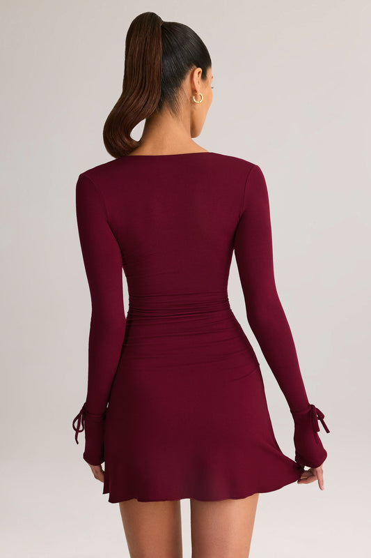 Modal Long-Sleeve Mini Dress in Wine