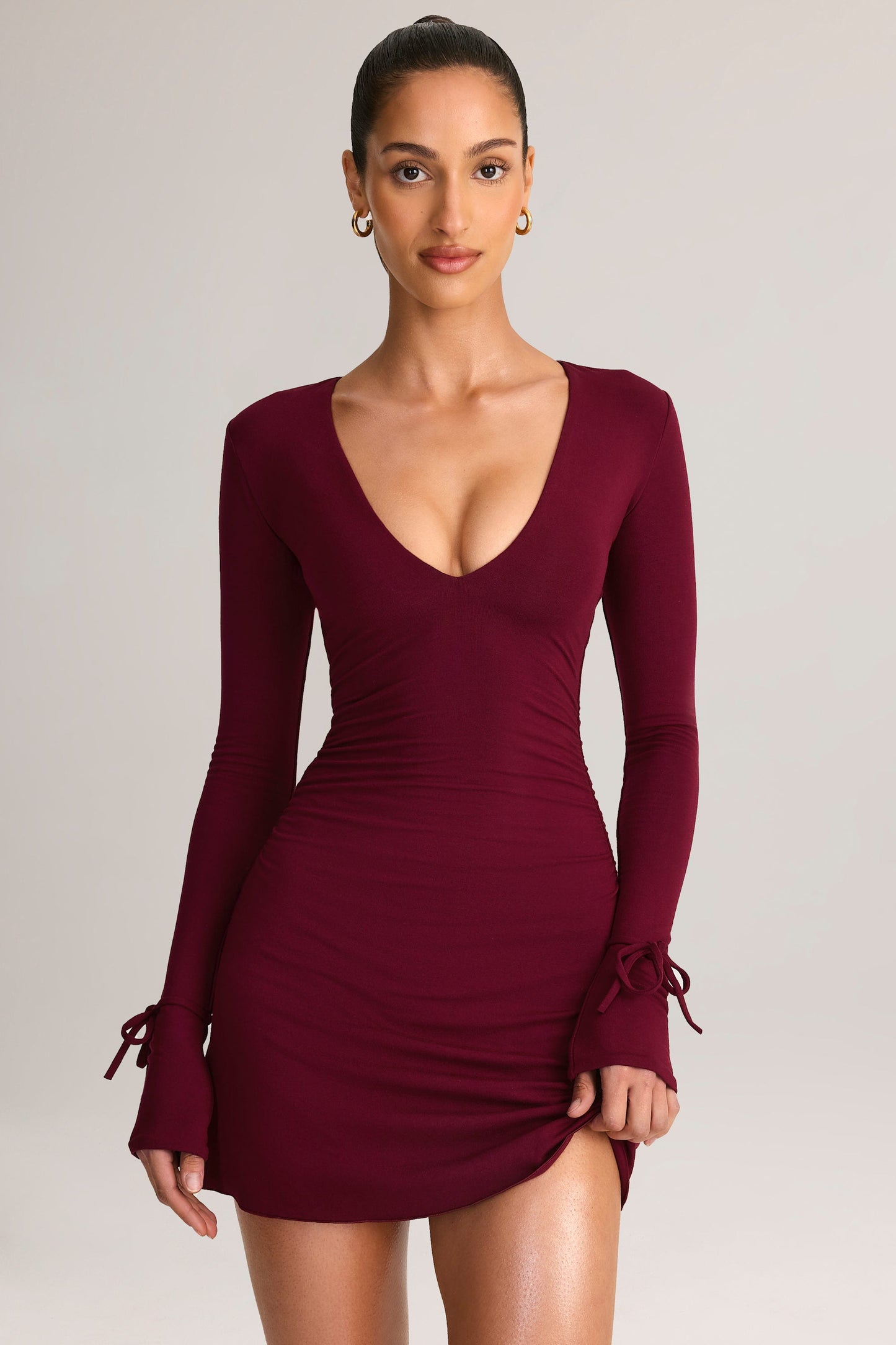 Modal Long-Sleeve Mini Dress in Wine