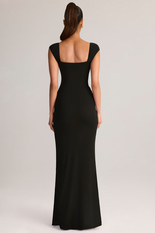 Modal Sweetheart-Neck Cowl-Waist Maxi Dress in Black