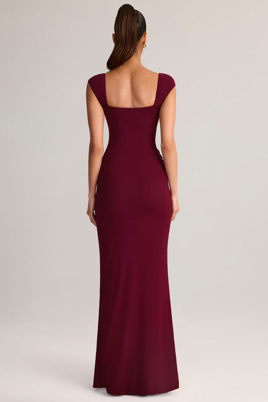 Modal Sweetheart-Neck Cowl-Waist Maxi Dress in Wine
