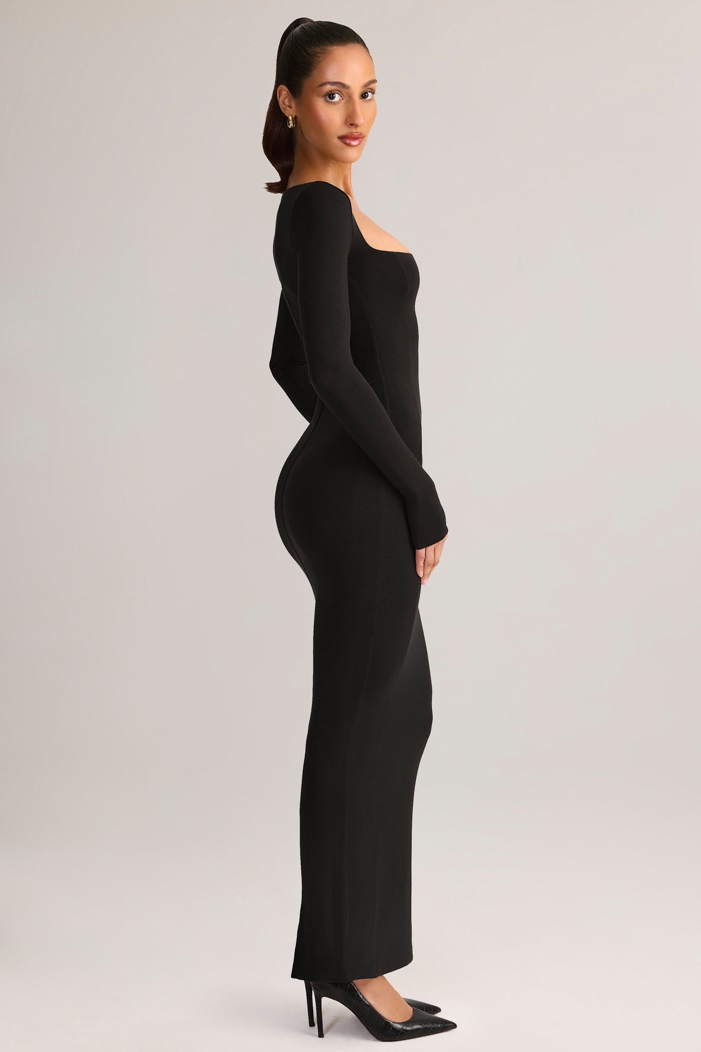 Modal Square-Neck Bodycon Maxi Dress in Black