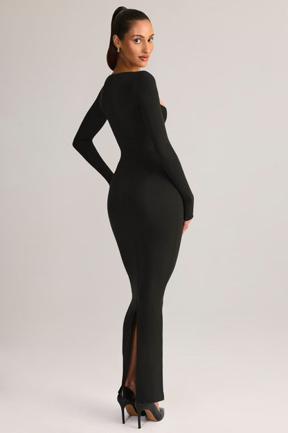 Modal Square-Neck Bodycon Maxi Dress in Black