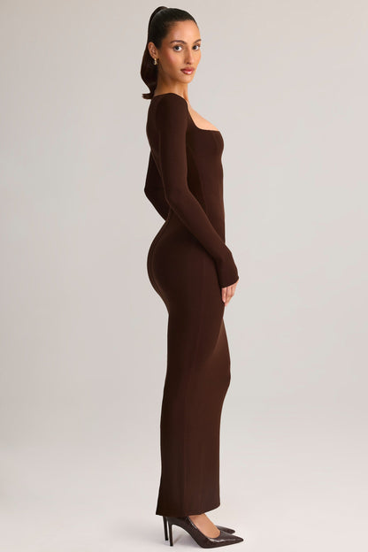 Modal Square-Neck Bodycon Maxi Dress in Chocolate Brown