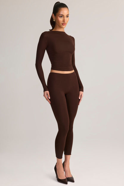 Modal Ruched Long-Sleeve Top in Chocolate Brown