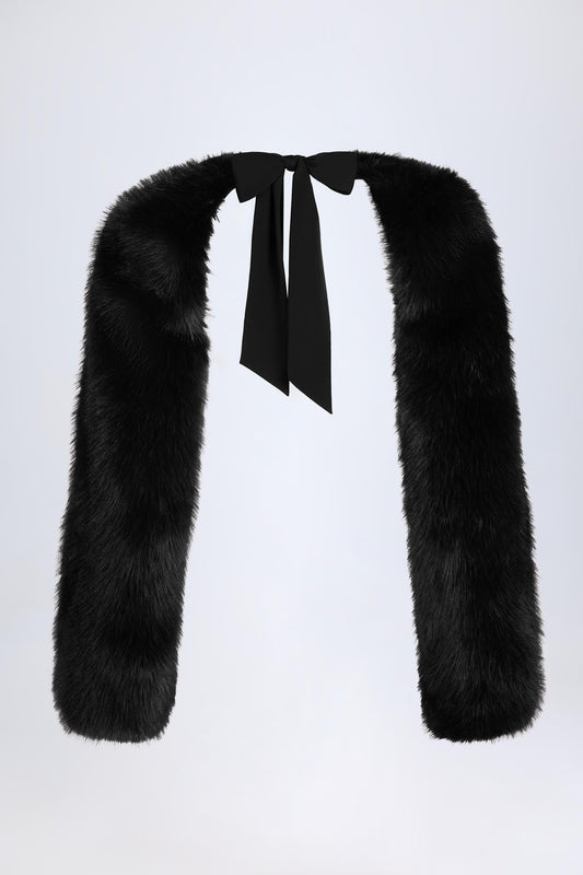 Faux Fur Tie-Up Sleeves in Black